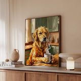 "Before Coffee" - Golden Retriever Vertical Framed Canvas - Dog Lover Wall Art