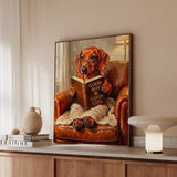 "Evening Read" - Dachshund Vertical Framed Canvas - Dog Lover Wall Art