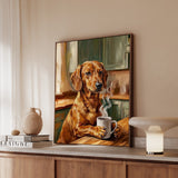 "Before Coffee" - Dachshund Vertical Framed Canvas - Dog Lover Wall Art