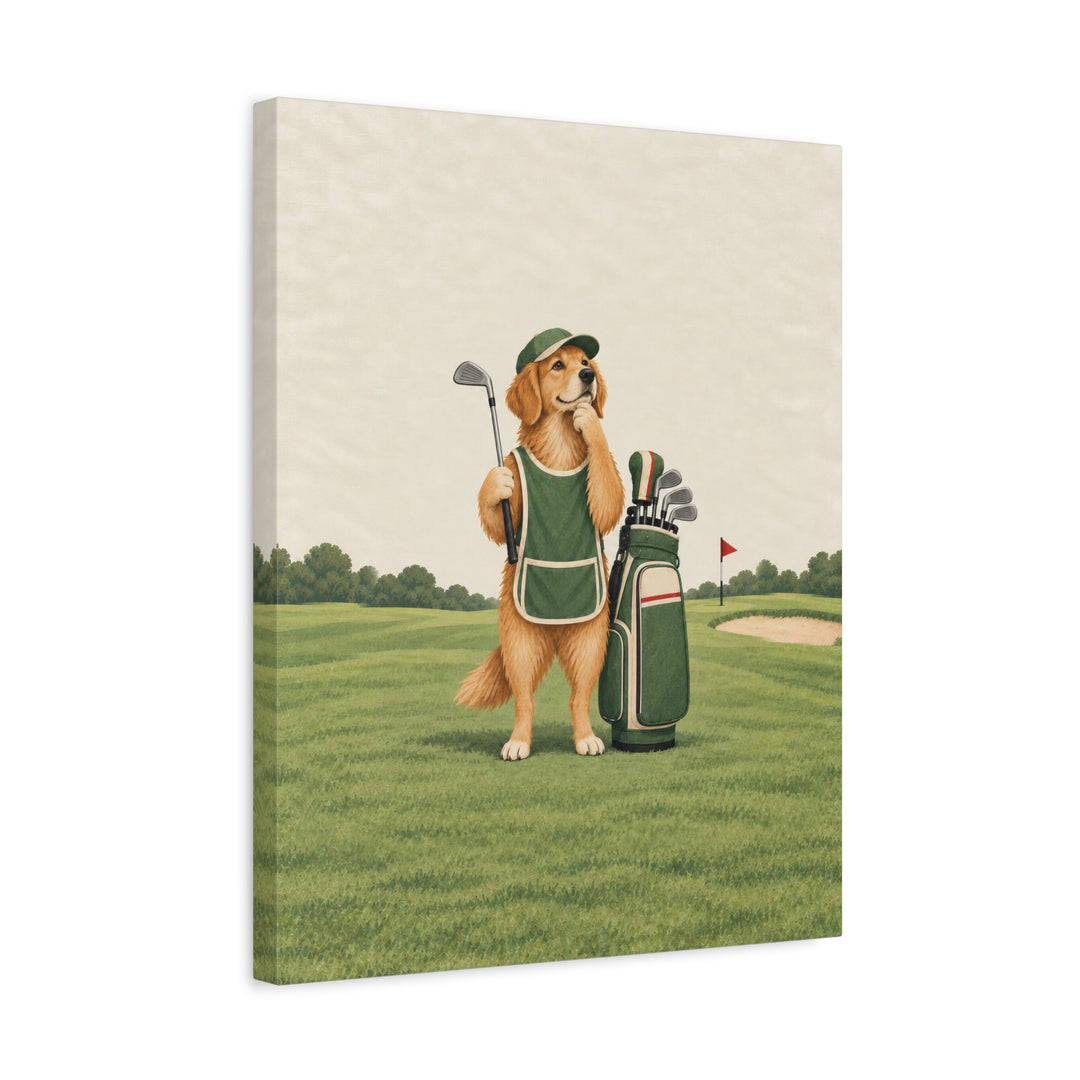 The Caddie – Golf Wall Art with a Dog Studying the Green – Canvas / Framed Canvas
