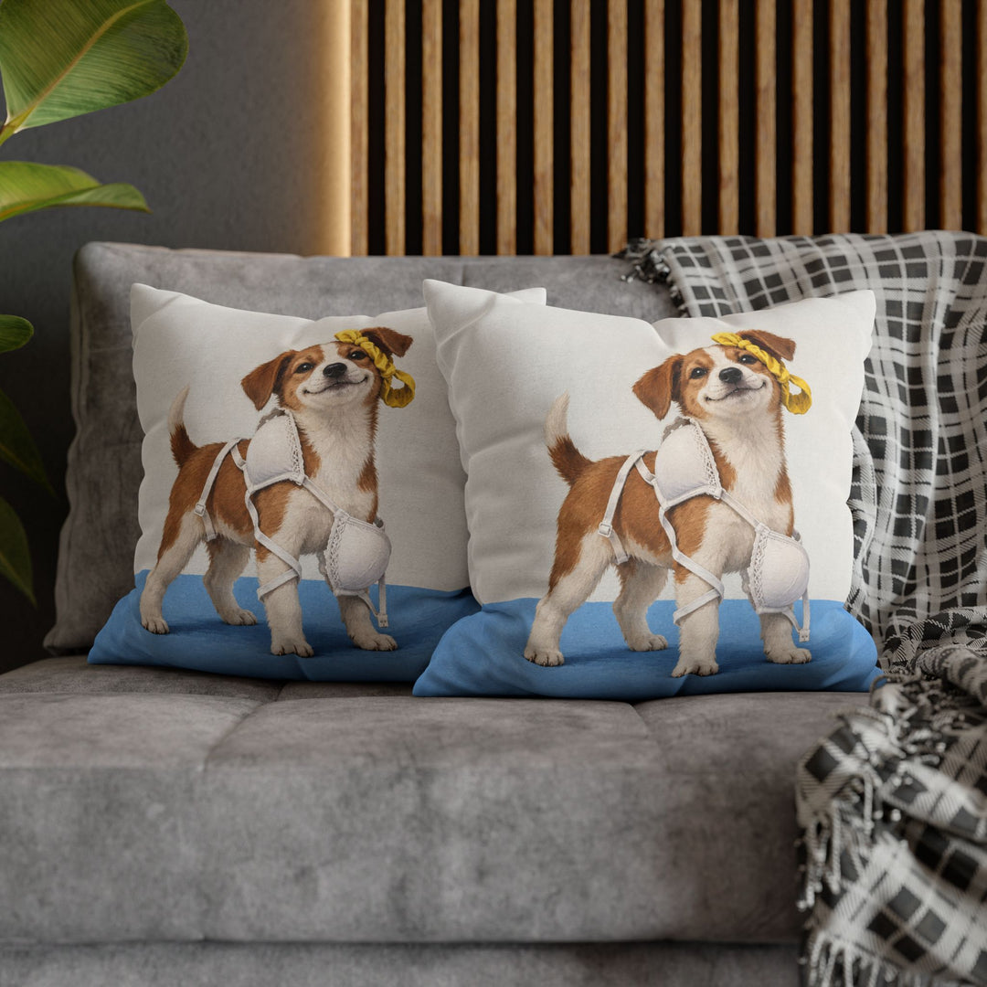 Delicates Down – Laundry Room Art with a Puppy in Tangled Straps – Pillow / Cover