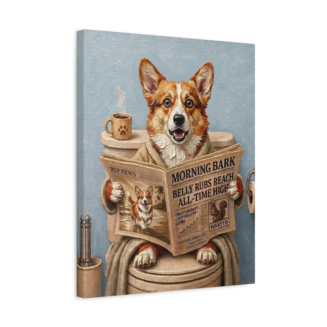 "Morning Business" - Corgi Vertical Canvas - Dog Lover Wall Art