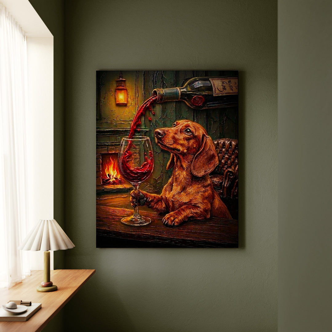 Dachshund Wine & Woof Canvas