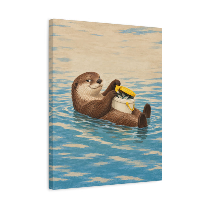 The Minnow Heist – Fishing Art with an Otter Cracking the Bait Bucket – Canvas / Framed Canvas