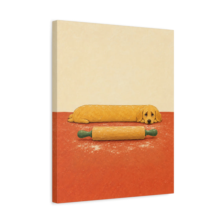 Rolling Pin Patrol – Funny Kitchen Art with a Dog on Floured Counter Duty – Canvas / Framed Canvas