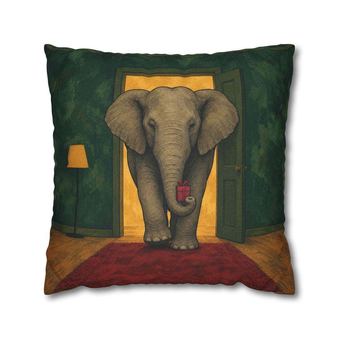 White Elephant, Literal – Christmas Wall Art with a Trunk and a Tiny Parcel – Pillow / Cover