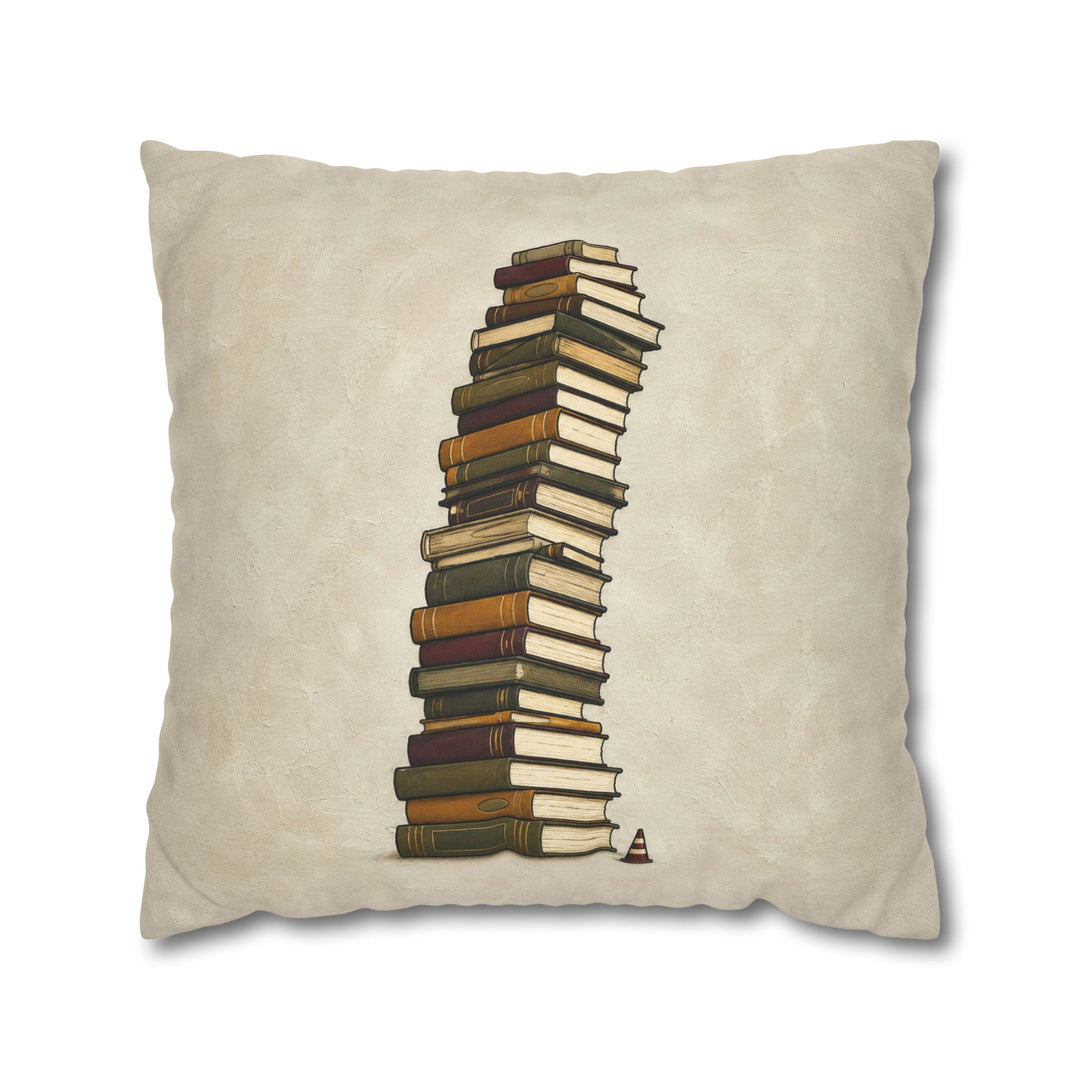 TBR Tower – Bookshelf Art with a Leaning Stack and a Cone – Pillow / Cover