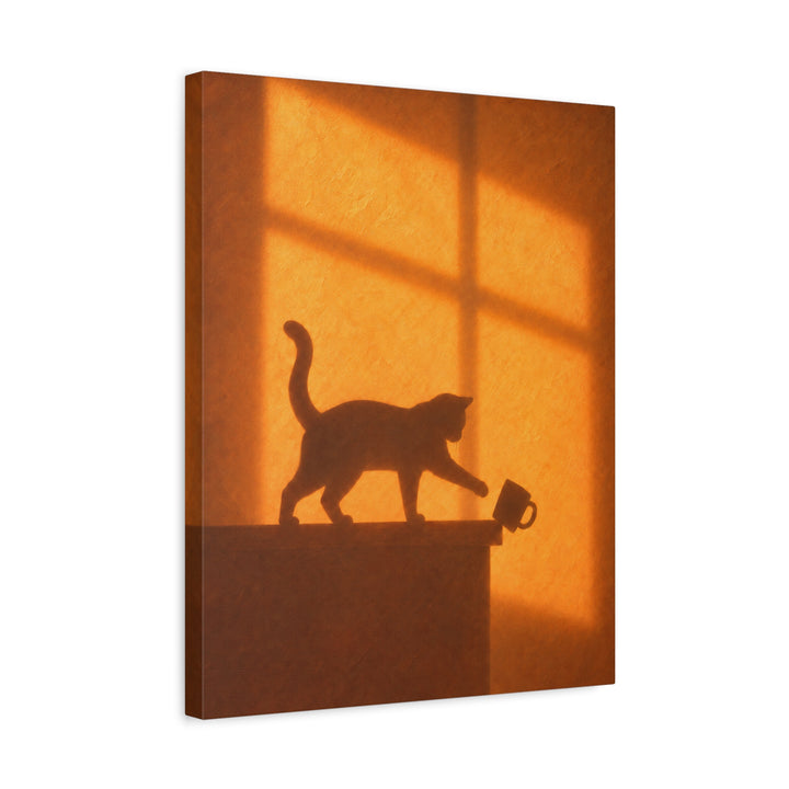 Caught in the Act – Cat Wall Art with an Amber Wall and Cross Light – Canvas / Framed Canvas