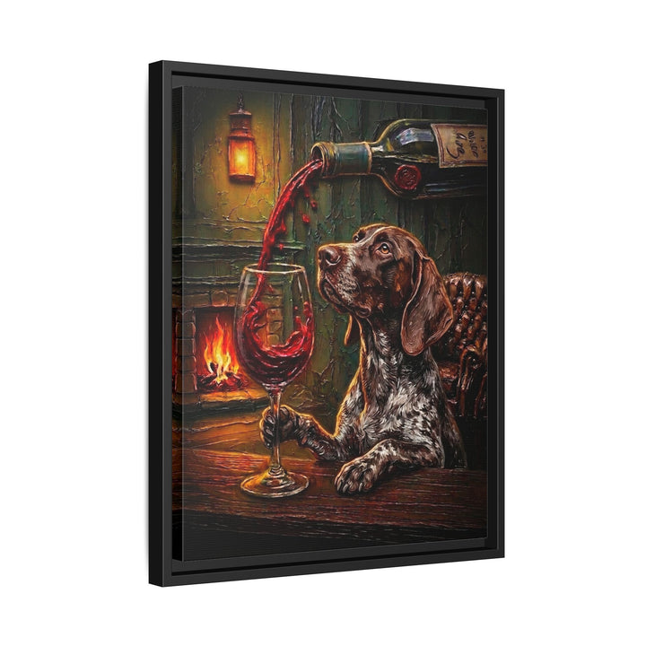 "Wine & Woof" - German Shorthaired Pointer Vertical Framed Canvas - Dog Lover Wall Art