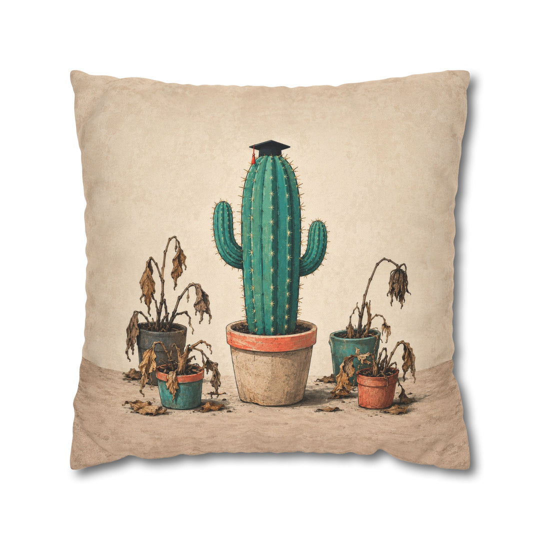 Survivor: Finals Week – Dorm Room Decor with a Cactus in a Graduation Cap – Pillow / Cover
