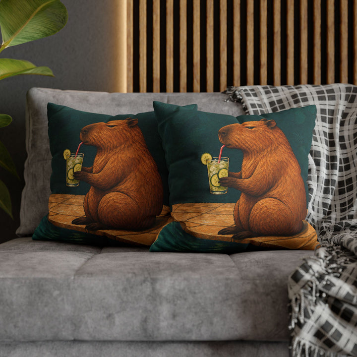 Mocktail Hour – Cocktail Art with a Capybara and a Cucumber Sip – Pillow / Cover