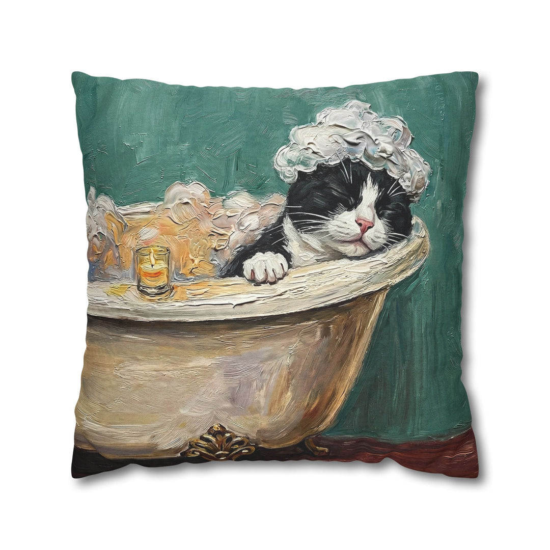 "Spa Day" - Tuxedo Throw Pillow - Cat Lover Home Decor