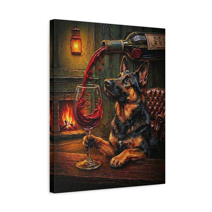 "Wine & Woof" - German Shepherd Vertical Canvas - Dog Lover Wall Art
