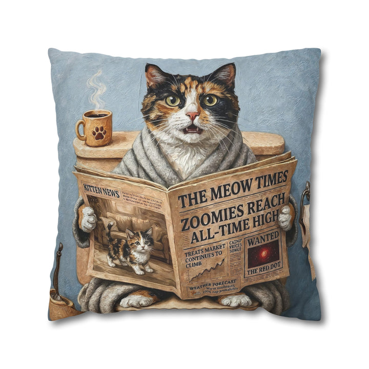 "Morning Business" - Calico Throw Pillow - Cat Lover Home Decor