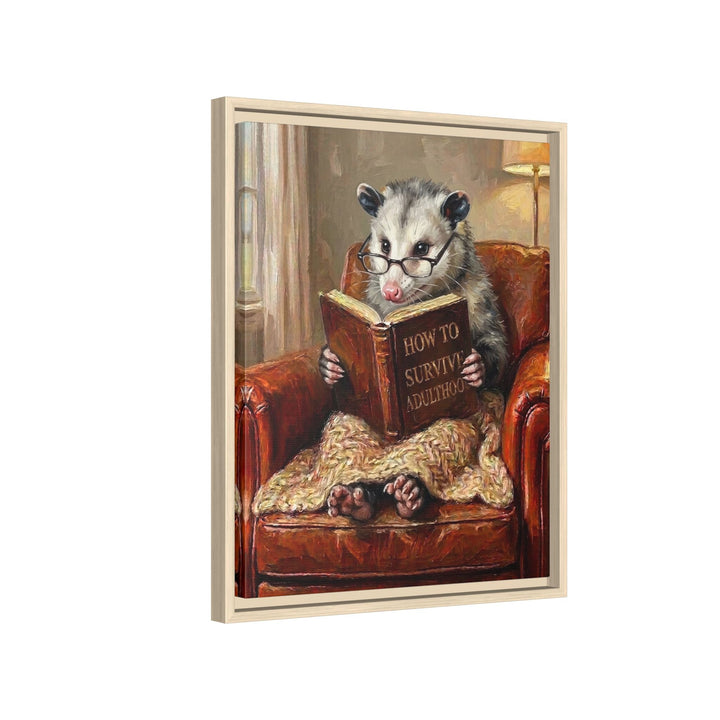 "Survive Adulthood" - Opossum Vertical Framed Canvas - Spirit Animal Wall Art