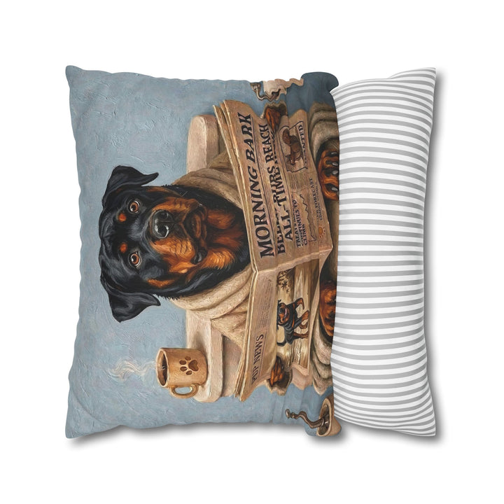 "Morning Business" - Rottweiler Pillow Cover - Dog Lover Home Decor