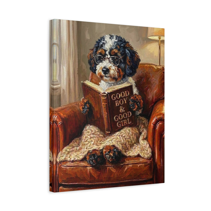 "Evening Read" - Bichon Frise Vertical Canvas - Dog Lover Wall Art