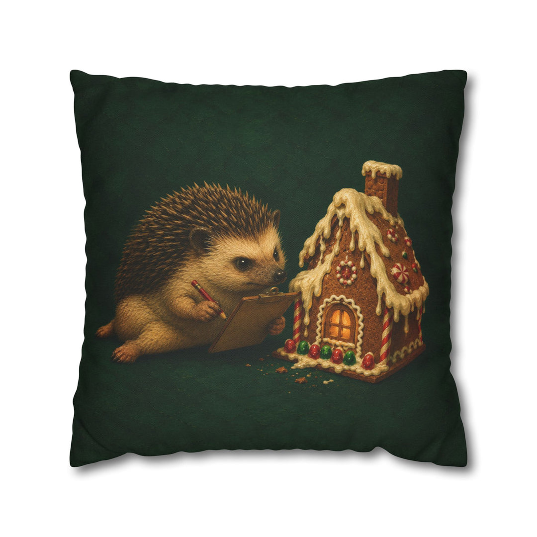 Gingerbread Building Inspector – Christmas Wall Art with a Clipboard at the Cookie House – Pillow / Cover