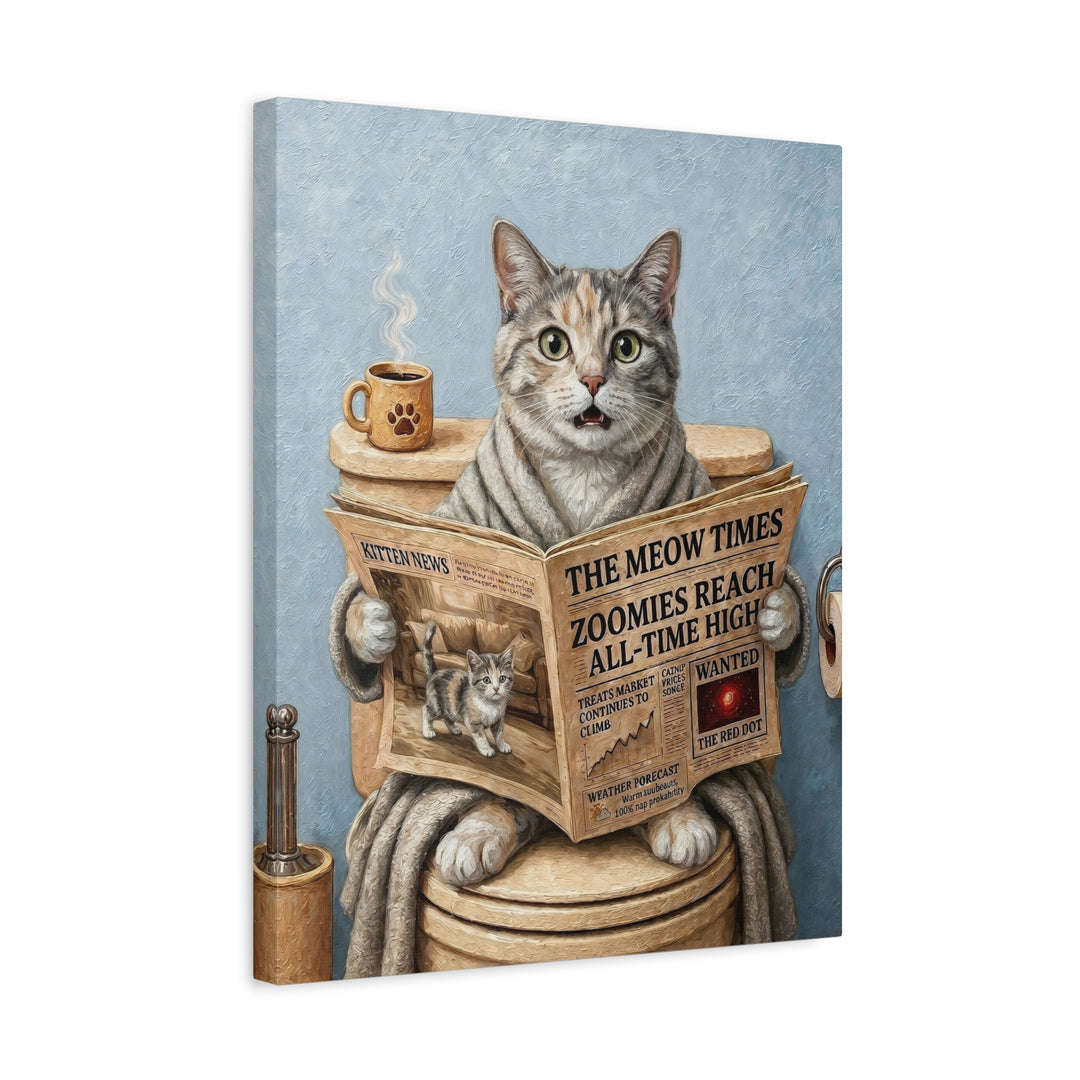 "Morning Business" - Dilute Calico Vertical Canvas - Cat Lover Wall Art