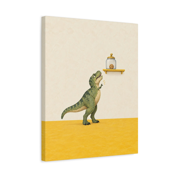 The Last Cookie – Dinosaur Art with Short Arms and a Distant Jar – Canvas / Framed Canvas