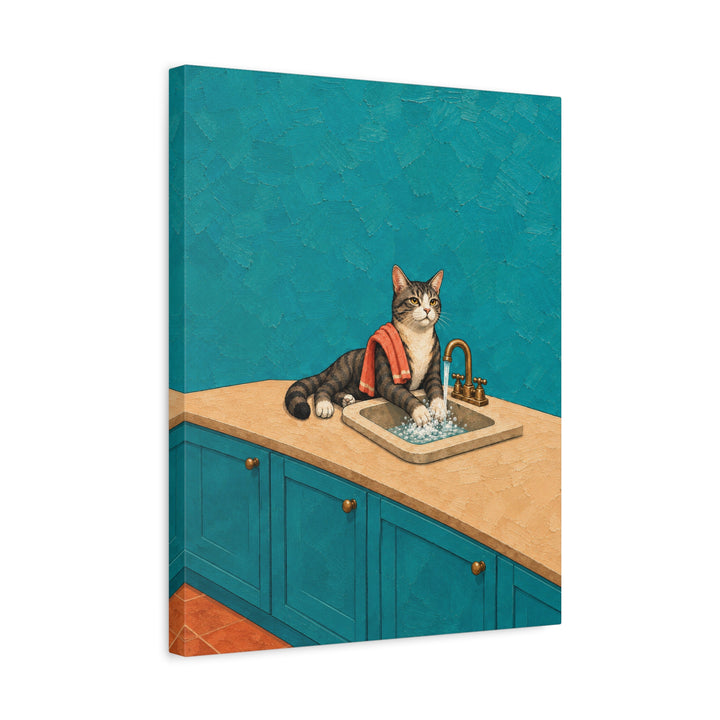 Wash Your Paws – Cat Bathroom Art with a Sink Side Scrub – Canvas / Framed Canvas