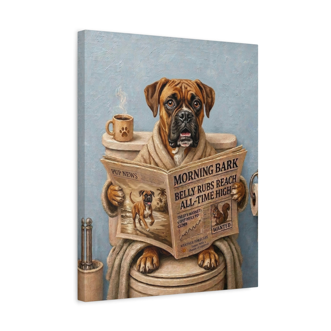 "Morning Business" - Boxer Vertical Canvas - Dog Lover Wall Art