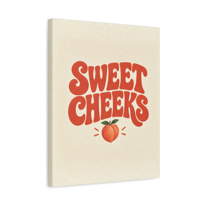 Sweet Cheeks – Funny Bathroom Wall Art with a Subtle Peach Below – Canvas / Framed Canvas