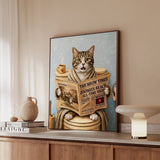 "Morning Business" - Brown Tabby & White Vertical Framed Canvas - Cat Lover Wall Art