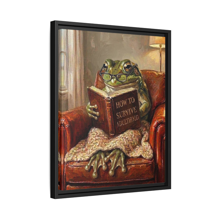 "Survive Adulthood" - Frog Vertical Framed Canvas - Spirit Animal Wall Art