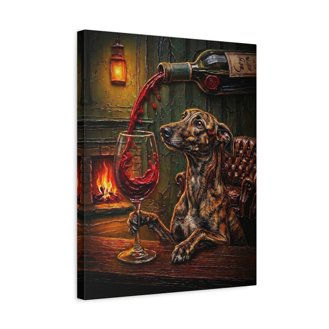 "Wine & Woof" - Greyhound Vertical Canvas - Dog Lover Wall Art