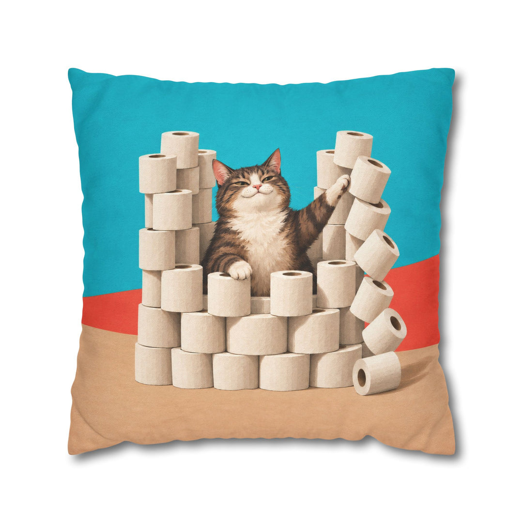 TP Fortress – Cat Bathroom Art with a Toilet Paper Castle – Pillow / Cover