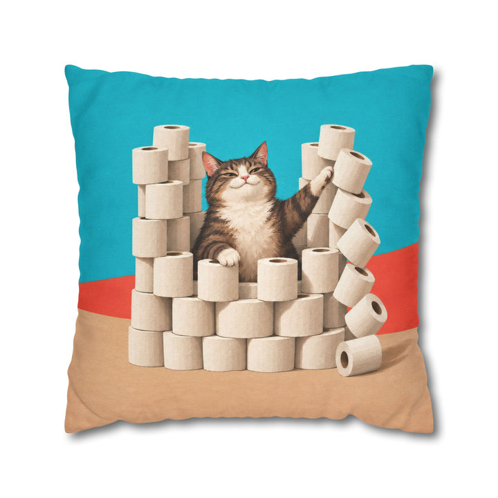TP Fortress – Cat Bathroom Art with a Toilet Paper Castle – Pillow / Cover
