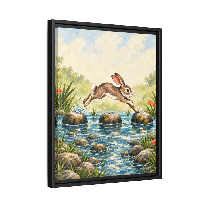 Stepping Stones – Nursery Wall Decor with a Playful Hare in Motion – Canvas / Framed Canvas