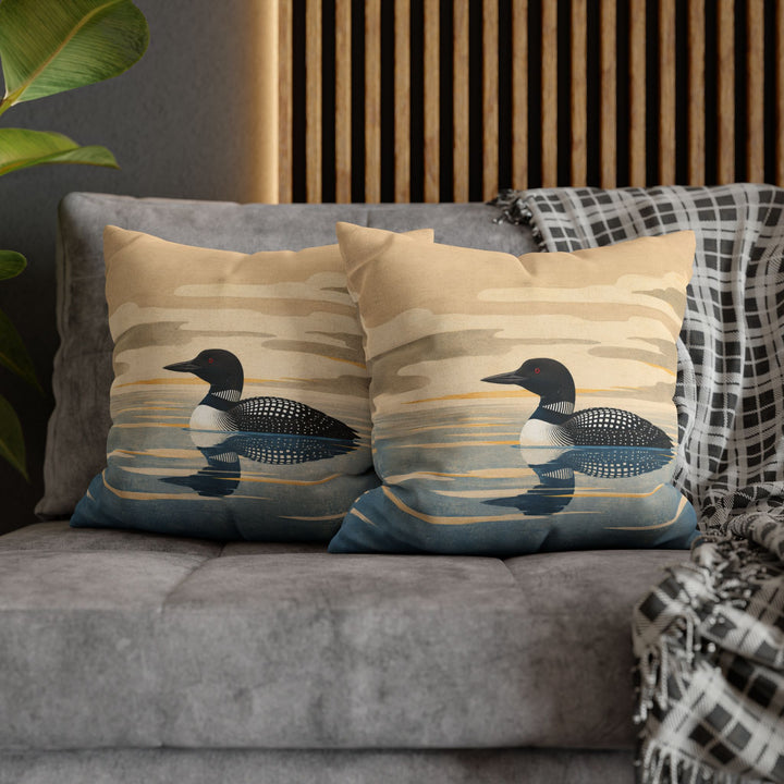 Loon Lake Morning – Lake House Wall Art with Glass Water and Mist – Pillow / Cover