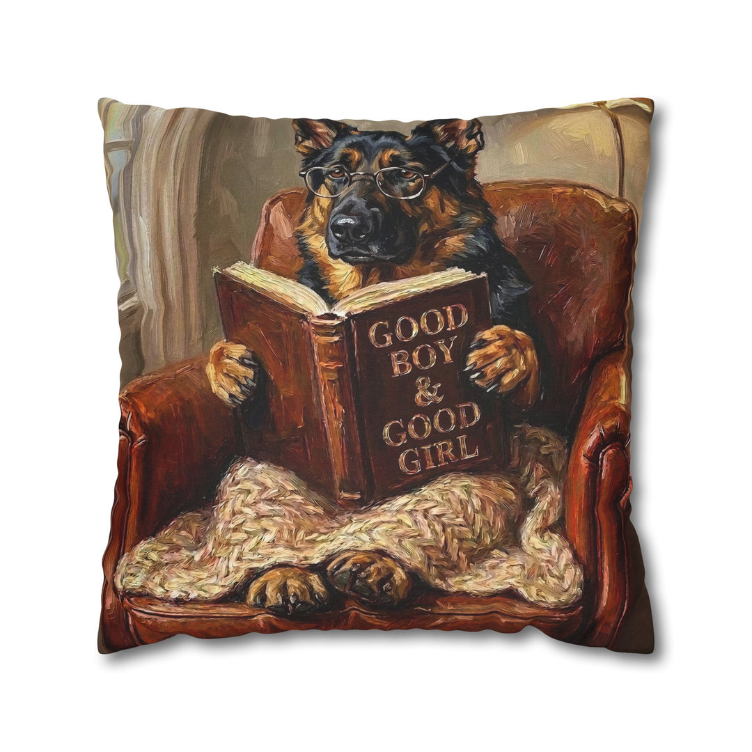 "Evening Read" - German Shepherd Throw Pillow - Dog Lover Home Decor