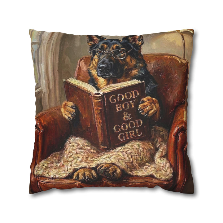 "Evening Read" - German Shepherd Throw Pillow - Dog Lover Home Decor