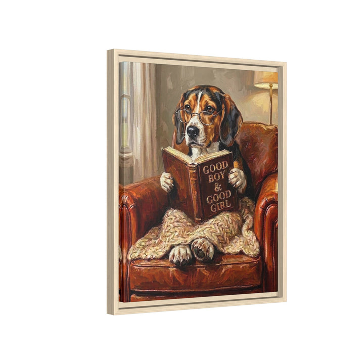 "Evening Read" - Beagle Vertical Framed Canvas - Dog Lover Wall Art