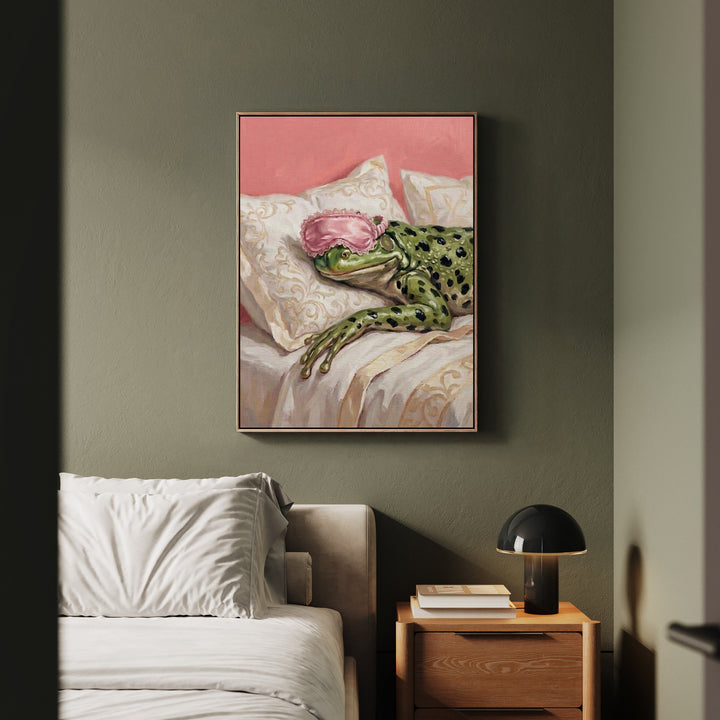 "Beauty Sleep" - Frog Vertical Framed Canvas - Spirit Animal Wall Art