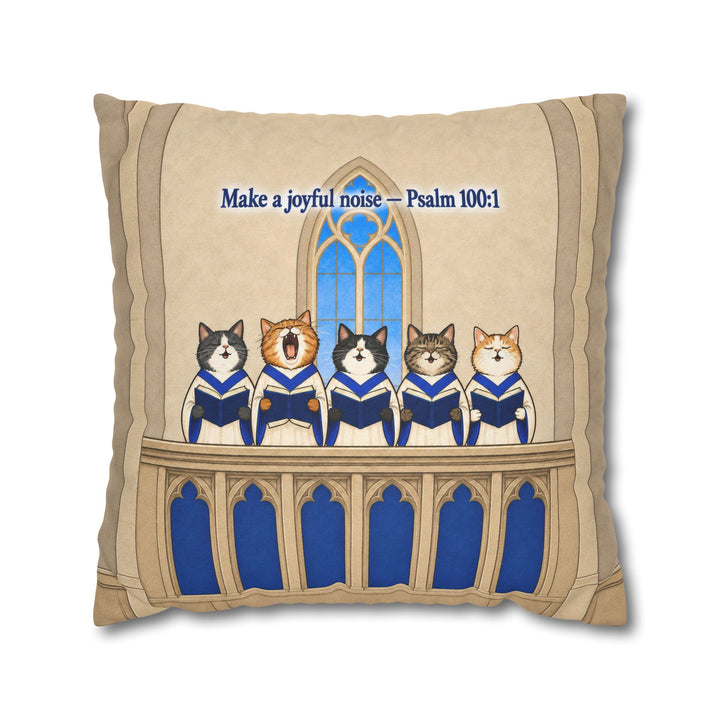 Joyful Noise – Scripture Wall Art with Five Cats in Choir Robes – Pillow / Cover