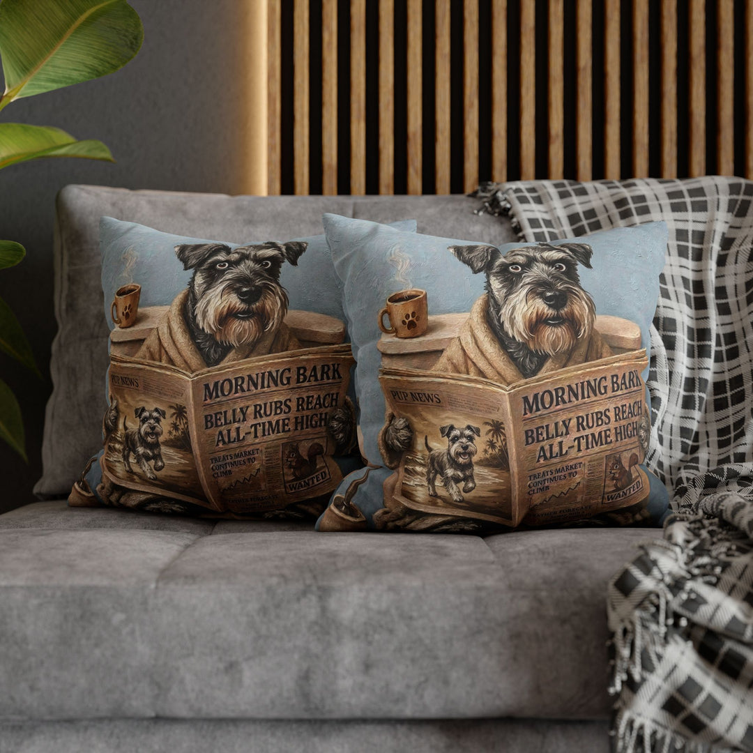 "Morning Business" - Schnauzer Pillow Cover - Dog Lover Home Decor