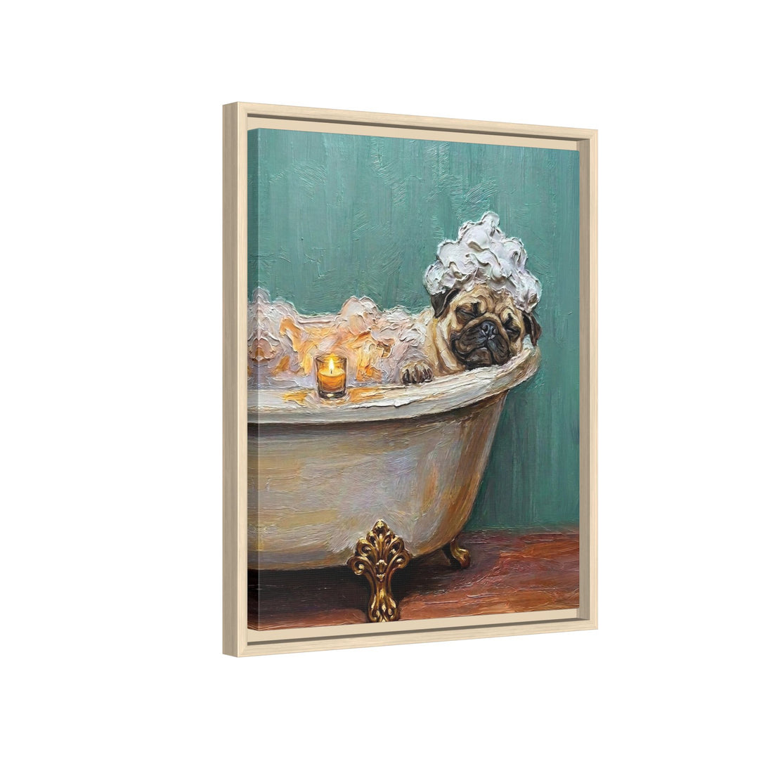 "Spa Day" - Pug Vertical Framed Canvas - Dog Lover Wall Art