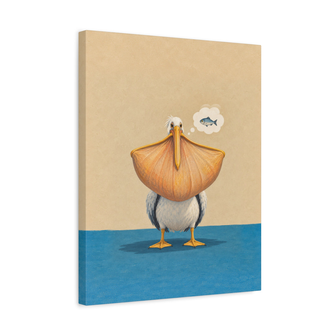 The One That Got Away – Fishing Wall Art with a Pelican Stretching the Truth – Canvas / Framed Canvas