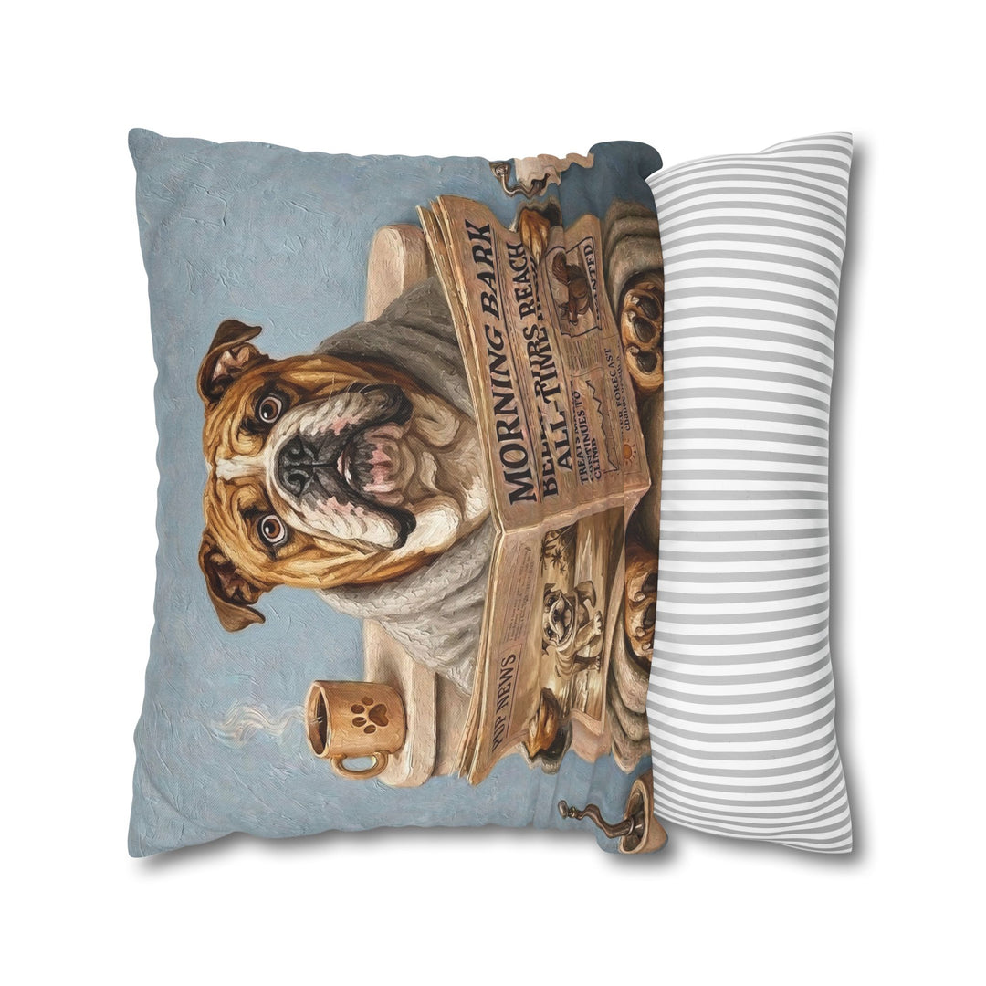 "Morning Business" - English Bulldog Throw Pillow - Dog Lover Home Decor