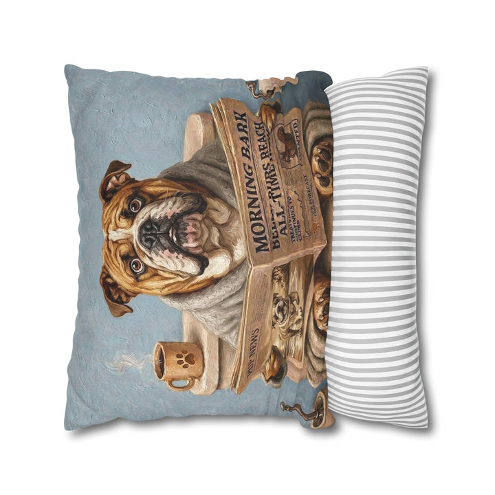 "Morning Business" - English Bulldog Throw Pillow - Dog Lover Home Decor