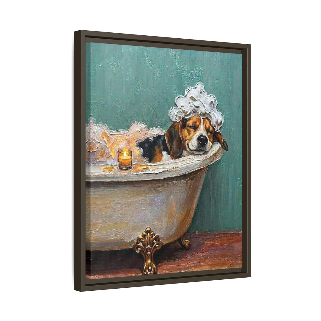 "Spa Day" - Beagle Vertical Framed Canvas - Dog Lover Wall Art