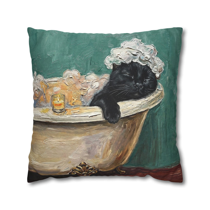 "Spa Day" - Black Throw Pillow - Cat Lover Home Decor