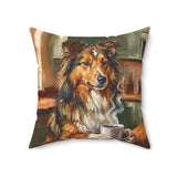 "Before Coffee" - Shetland Sheepdog Throw Pillow - Dog Lover Wall Art Home Decor