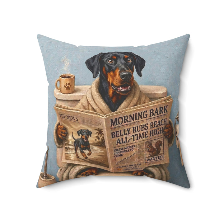 "Morning Business" - Doberman Throw Pillow - Dog Lover Home Decor