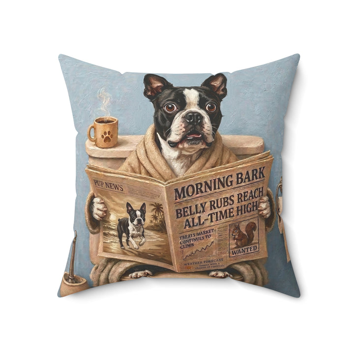 "Morning Business" - Boston Terrier Throw Pillow - Dog Lover Home Decor
