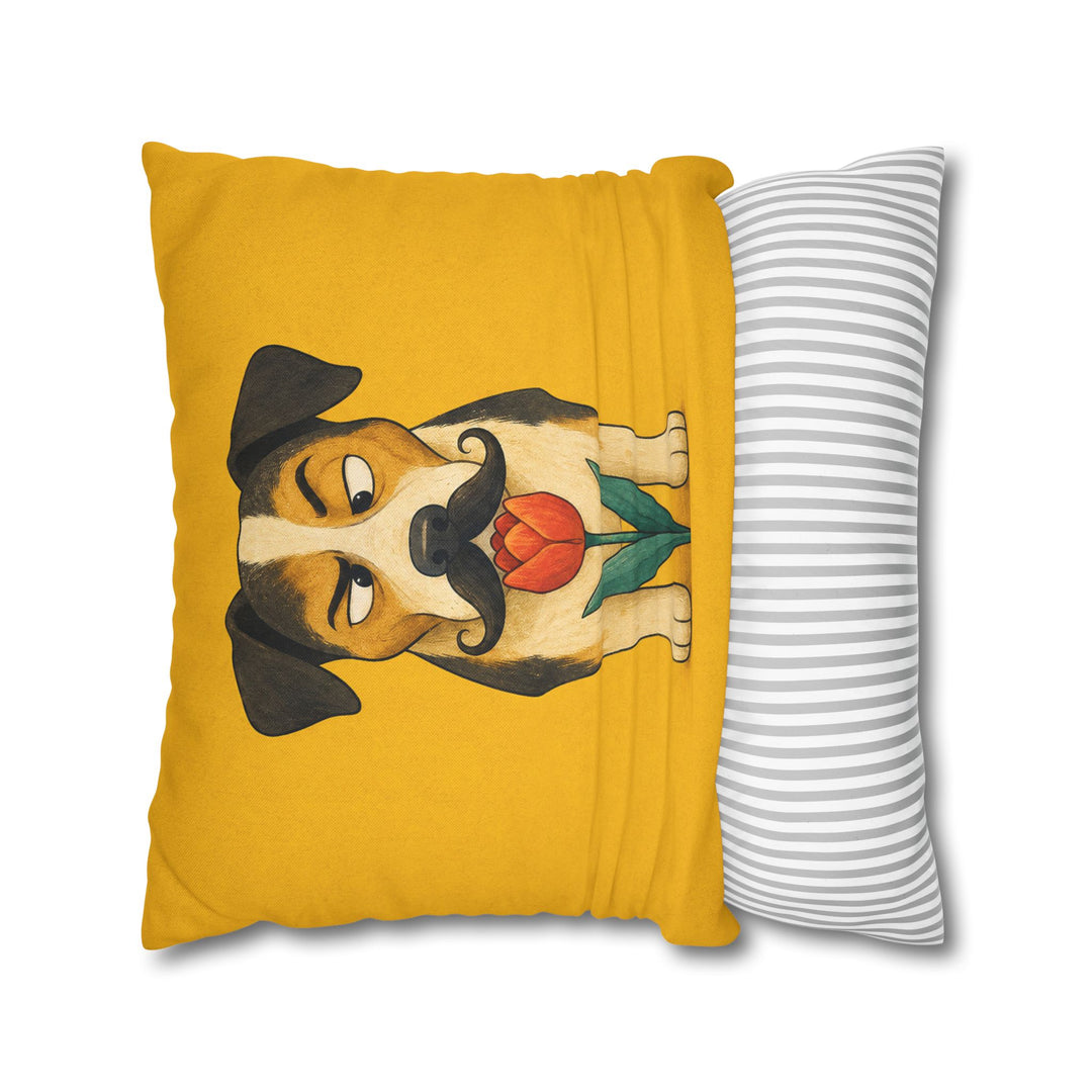 Garden Inspector II – Funny Dog Art with a Suspicious Tulip Sniff – Pillow / Cover